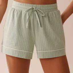 La Vie En Rose Green Cotton Regular Fit Striped Shorts-picture-36