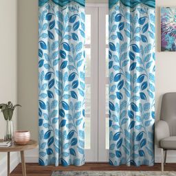 Cortina Blue & White Set of 2 Fancy Valance Floral Printed Long Door Curtains-picture-17
