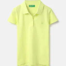 United Colors of Benetton Girls Green Cotton Solid Polo T-Shirt-image-51