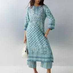 Zuba by Westside Aqua Floral Printed A-Line Kurta-picture-34