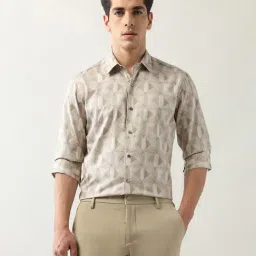 Arrow New York Beige Cotton Slim fit Geometric Casual Shirt-picture-35