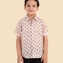 Fabindia Kids White Floral Cotton Regular Fit Shirt-image-93