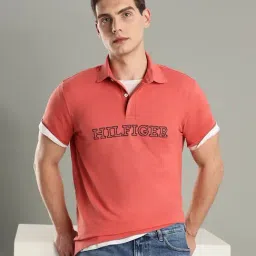 TOMMY HILFIGER Red Embroidered Logo Regular Fit Cotton Polo T-Shirt image 4