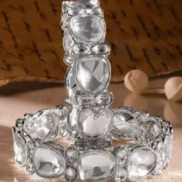 Rubans Set Of 2 Rhodium Plated White Bangles for Women image 3