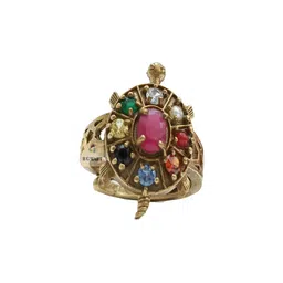 R G MART Unisex Gold-Plated Artificial Stones-Studded Tortoise Adjustable Finger Ring-picture-23