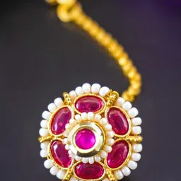 Richlook Gold-Plated Artificial Stones Studded & Pearls Beaded Maang Tikka image 1
