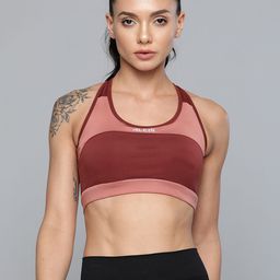 Alcis Burgundy & Pink Colourblocked Workout Bra Full Coverage Lightly Padded-picture-7