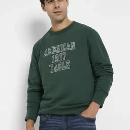 American Eagle Green Cotton Regular Fit Logo Printed Sweatshirt image 4