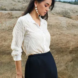 Pinacolada White Regular Fit Textured Shirt image 4