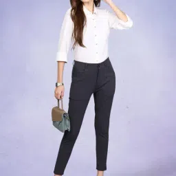 FITHUB Dark Grey Slim Fit High Rise Trousers image 4