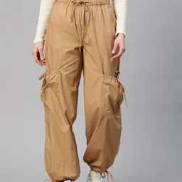 Popnetic Loose Fit High-Rise Pure Cotton Parachute Cargos Trousers-image-21
