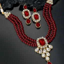 Peora Maroon Gold-Plated Jewellery Set image 1