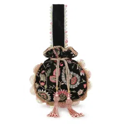 Anekaant Dangle Black, Pink and Multi Floral Embroidered Velvet Potli-picture-10
