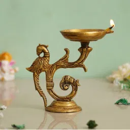 eCraftIndia Golden Beautifully Handcrafted Peacock Design Brass Diya Deepak-picture-41