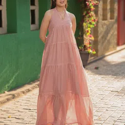 Meeshara Solid Tiered Backless Empire Dress image 1