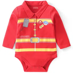 Babyhug 100 % Cotton Knit Full Sleeves Firefighter Theme Printed Onesie - Red-picture-18
