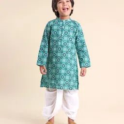 Babyhug 100% Cambric Full Sleeve Printed Kurta With Solid Dhoti Set - Teal Blue-picture-20