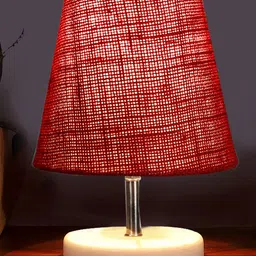 Devansh Maroon Jute Round Wood white Table Lamp-image-45