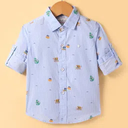 JASH KIDS Cotton Knit Full Sleeves Shirt With Dino Print - Sky Blue-picture-12