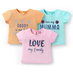 Doodle Poodle 100% Cotton Knit Half Sleeves T-Shirt With Love My Family Text Print Pack Of 3 - Pink-picture-28