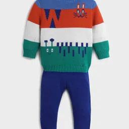 Somersault Cotton Full Sleeves Cat Designed Sweater & Pant Set - Multi Colour-image-80