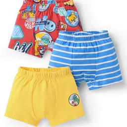 Babyhug 100% Cotton Single Jersey Knit Trunks With Stripes & Animal Print Pack Of 3 - Red Light Blue & Yellow-image-70