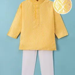 Ridokidz Full Sleeves Ethnic Motif Embroidered Kurta & Pyjama Set - Yellow-picture-18