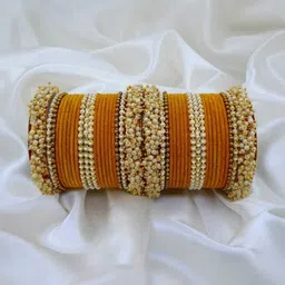 poshing Yellow Glass Artificial Stones & Beads Bangles image 1