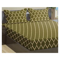 Trance Home Linen Soft Pure Cotton Flat Double Queen Bedsheet with 2 Pillow Cover- Dori Forest Green image 2