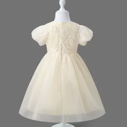 Mark & Mia Half Sleeves Party Frock with Floral Embroidery - Beige image 2