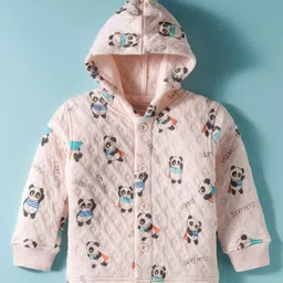Doreme Knit Full Sleeves Co-Ord Hooded Winter Wear T-Shirt & Joggers Set With Panda Print - Pink image 2