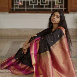 CaniBani Ethnic Motifs Zari Silk Blend Banarasi Saree image 4