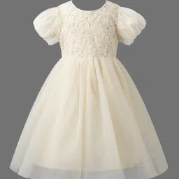 Mark & Mia Half Sleeves Party Frock with Floral Embroidery - Beige image 3