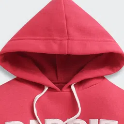 Barbie by Tiny Girl Woven Mattel Featuring Full Sleeves Characters Printed Light Winter Hooded Sweatshirt - Hot Pink image 4