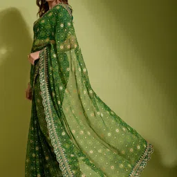 CaniBani Ethnic Motifs Sequinned Pure Chiffon Heavy Work Saree image 3