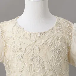 Mark & Mia Half Sleeves Party Frock with Floral Embroidery - Beige image 4