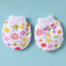 Ben Benny 100% Cotton Knit Cap Mittens & Booties Set With Floral Print White - Diameter 9 cm image 4