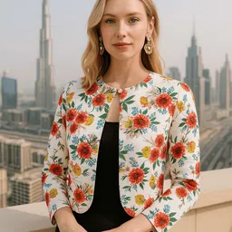 FLYING FEST Women Printed Crop Button Shrug image 4