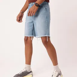 Kook N Keech Men Grunge Feel Bermuda Fit Ripped Light Faded Frayed Denim Shorts image 2