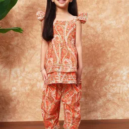 Readiprint Girls Paisley Printed Gotta Patti Pure Cotton A-Line Kurti With Salwar-picture-24
