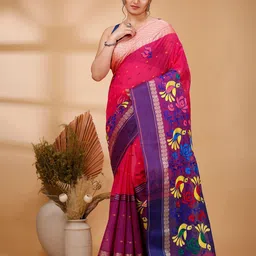 PuJoy Woven Design Zari Pure Cotton Taant Saree-picture-17