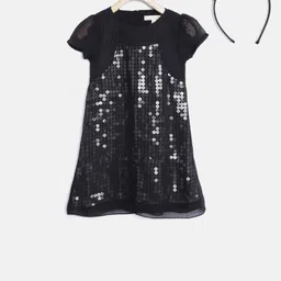 Nauti Nati Girls Black Sequinned A-line Dress-picture-13