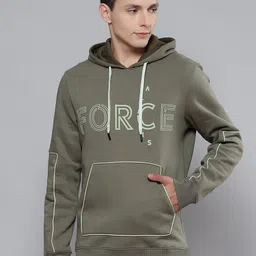 Alcis Men Olive Green & White Printed Hooded Sweatshirt image 5