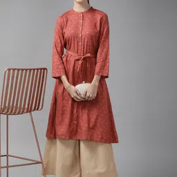 W Women Rust Red Ethnic Motifs Printed A-Line Kurta image 5