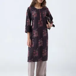 Utsa by Westside Black Printed Cotton Straight Kurta-image-99