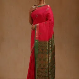 Soch Fuchsia Silk Zari Saree With Unstitched Blouse Piece image 3