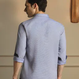 Peter England Blue Cotton Slim Fit Texture Shirts image 4