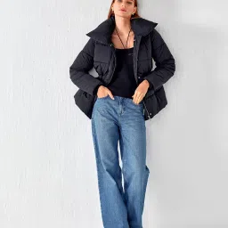 Cover Story Black Regular Fit Puffer Jacket image 4