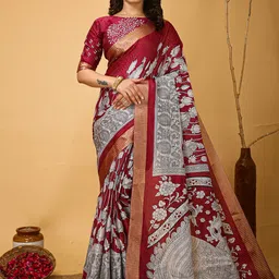 V3 FASHION STUDIO Ethnic Motifs Zari Art Silk Saree-image-84