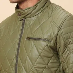 Being Human Dark Green Regular Fit Checks Biker Jacket image 4